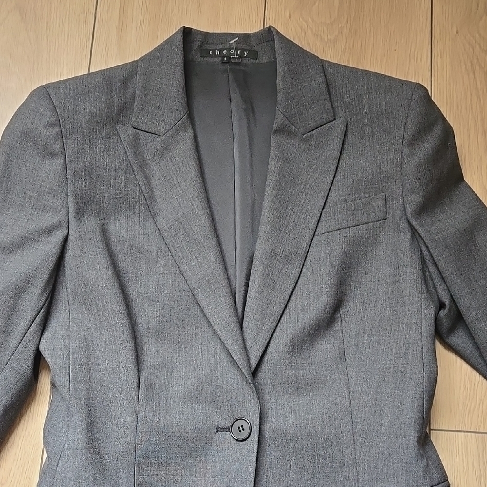 Theory Women'S Grey One Button Long Sleeve Slim Fit Blazer Size 6 - Picture 5 of 13